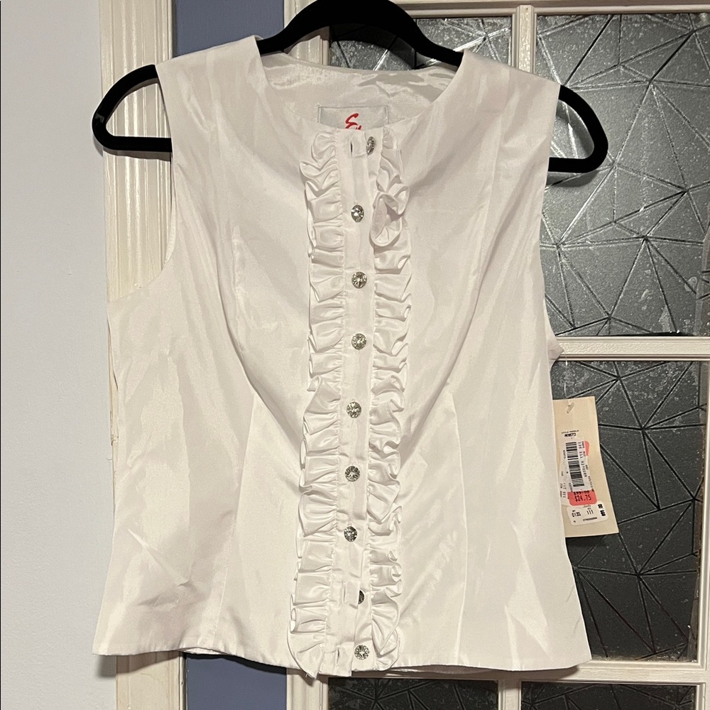 Francis medium Sleeveless Ruffle-Trim Button Front Top - White NWT